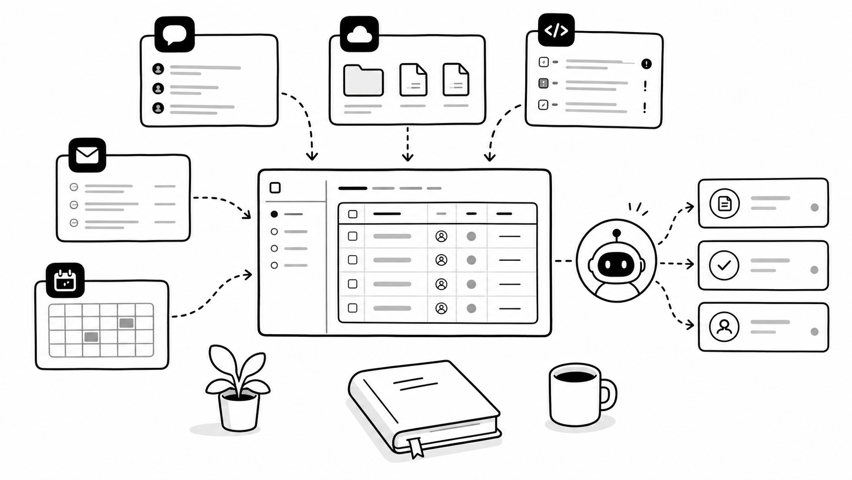 External data enters one work hub
